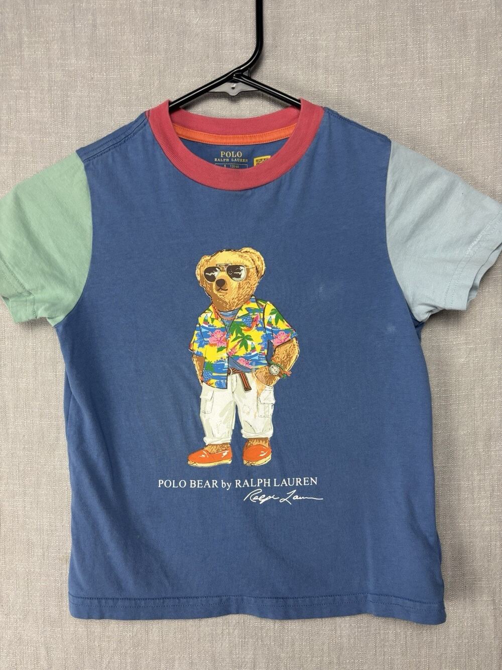 Polo Ralph Lauren Boys Size 5 Polo Bear Tropical Hawaiian Graphic T Shirt Blue